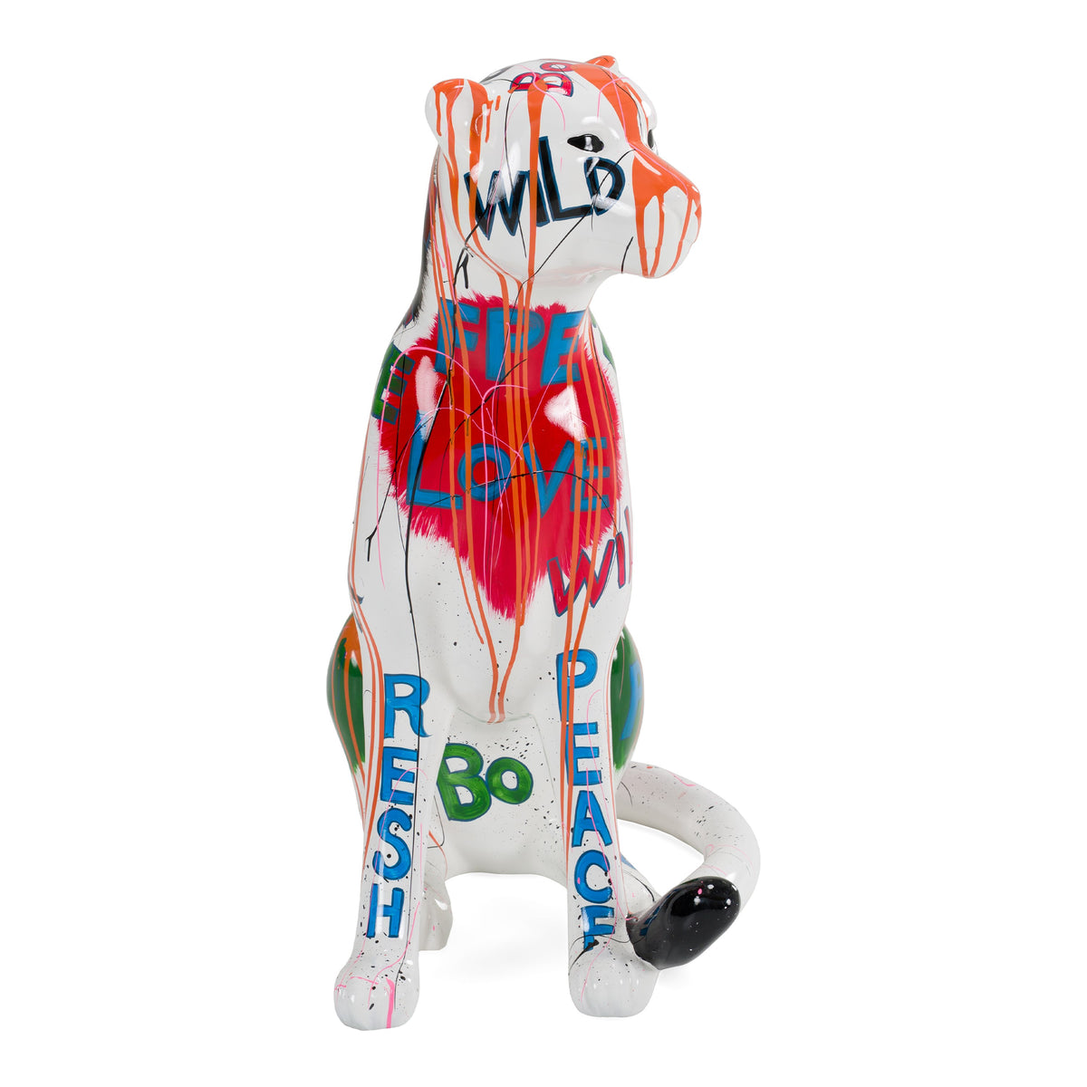 Large Graffiti Leopard White + Multi-Color Sculpture