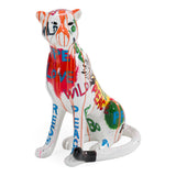 Large Graffiti Leopard White + Multi-Color Sculpture