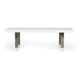 Lenny- Modern White High Gloss & Stainless Steel Gun Metal Dining Table