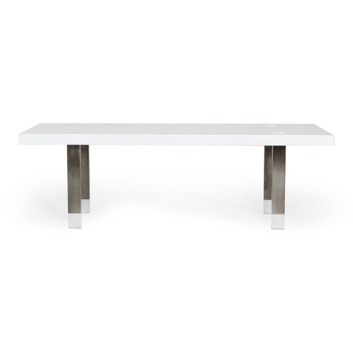 Lenny- Modern White High Gloss & Stainless Steel Gun Metal Dining Table