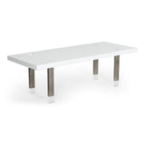 Lenny- Modern White High Gloss & Stainless Steel Gun Metal Dining Table