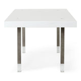 Lenny- Modern White High Gloss & Stainless Steel Gun Metal Dining Table