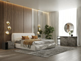 Liam Modern Ivory Fabric Upholstered Bed