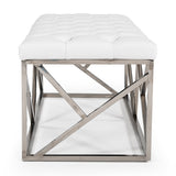 Lindsey Modern White Leatherette & Stainless Steel Bench