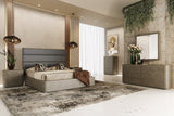 Lois Modern Grey Leather & Beige Shagreen High Headboard Bed