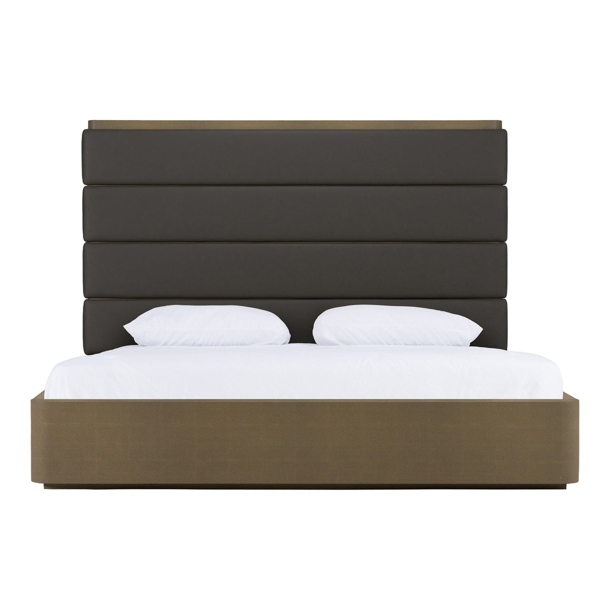 Lois Modern Grey Leather & Beige Shagreen High Headboard Bed