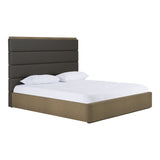 Eastern King Lois Modern Grey Leather & Beige Shagreen High Headboard Bed