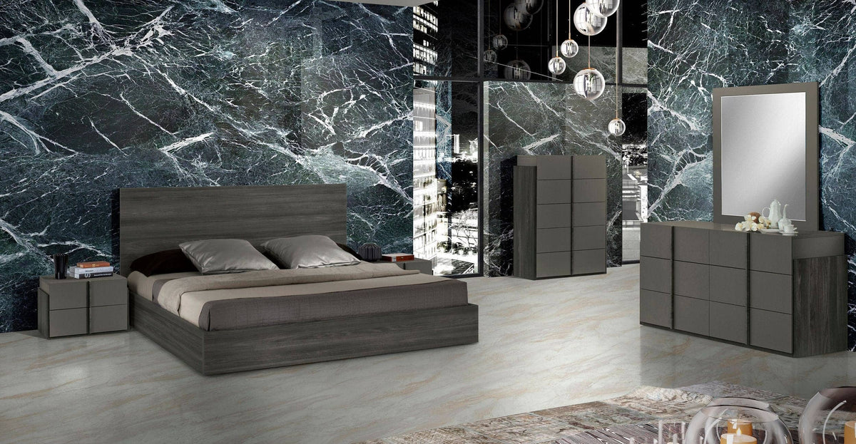 Queen Lucia Italian Modern Matte Grey / Elm Grey Bedroom Set