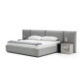 Eastern King Maranello Modern Grey Fabric Bed with Two Nightstands