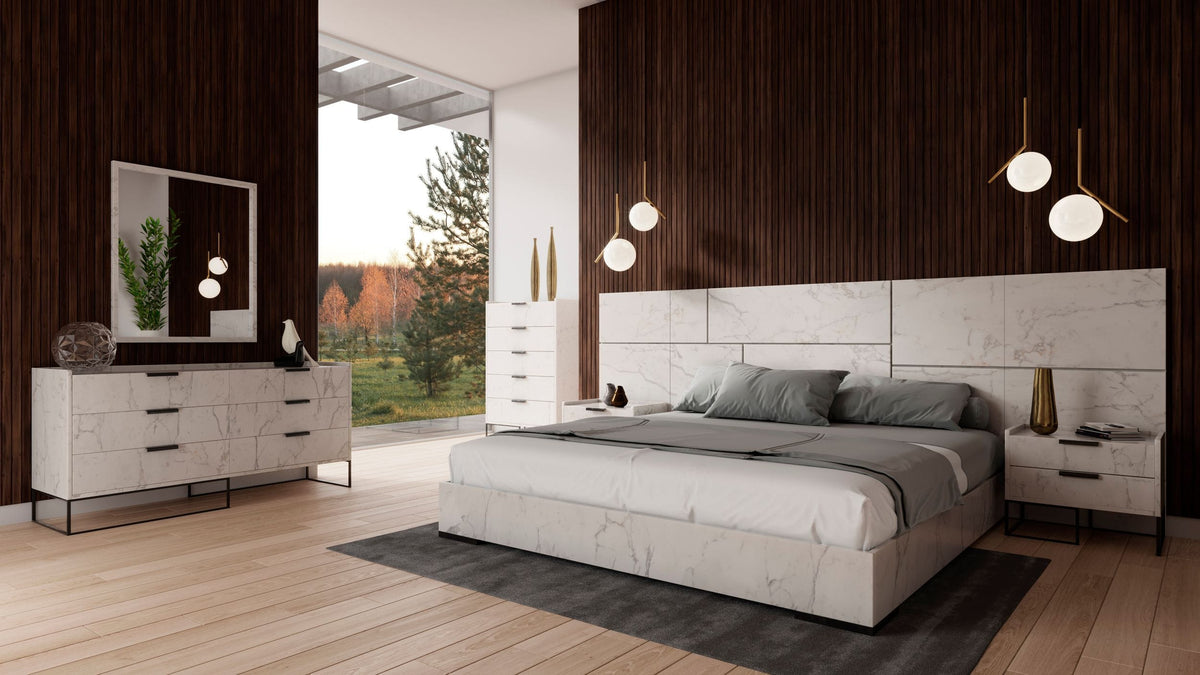  Mielcasa | White Califonia King Nova Domus Marbella Italian Modern White Marble Bed Set | SKU VGACMARBELLA-SET-WHT-CK | MPN: 78177 | Free Delivery & Free Return