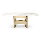 Marmot White Marble and Champagne Gold Dining Table