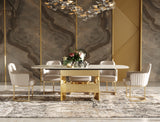 Marmot White Marble and Champagne Gold Dining Table