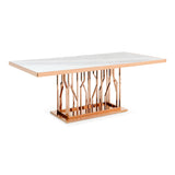 Marston Modern White Marble & Rosegold Dining Table