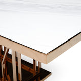 Marston Modern White Marble & Rosegold Dining Table