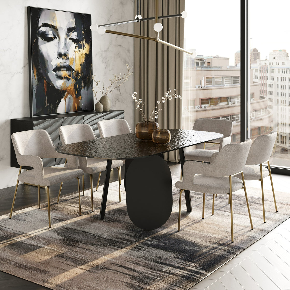 Maxine Modern Hammered Grey Glass Rectangular Dining Table