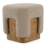 Mayfair Contemporary Beige Fabric + Burl Square Ottoman