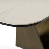 Melanie Modern White Ceramic & Brushed Brown Dining Table