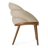 Michael Mid-Century Modern Beige Vegan Leather + Walnut Dining Chair