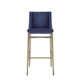 Mimi Contemporary Blue Velvet & Antique Brass Bar Stool (Set of 2)
