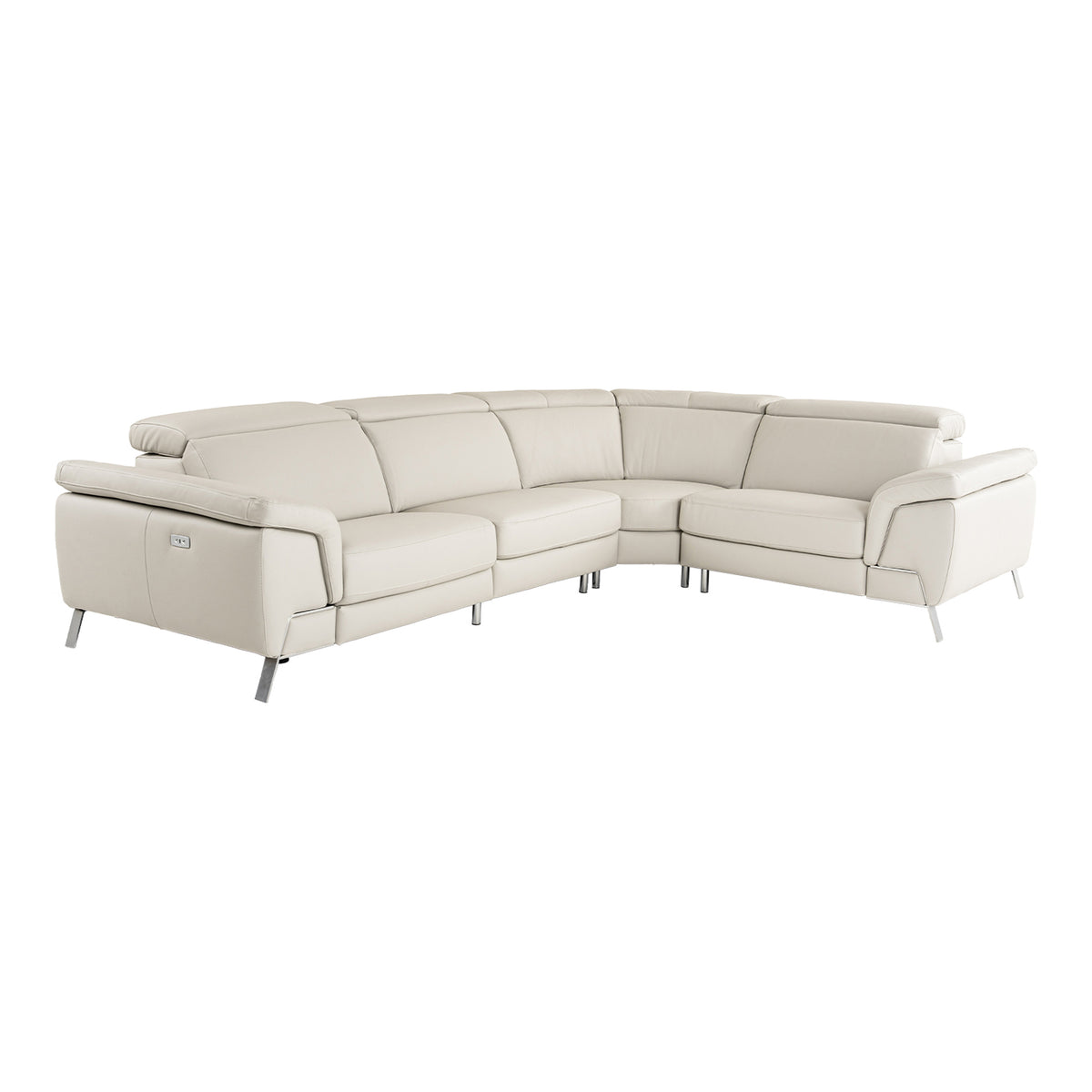 Mini Wonder Italian Modern Grey Leather Sectional Sofa with Left Facing Recliner