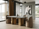 Correa Modern Brown Vegan Leather Swivel Dining Chair