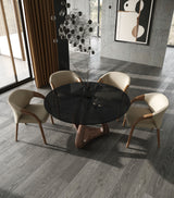 Wynetta Mid-Century Modern Grey Vegan Leather + Walnut Dining Chair