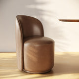 Correa Modern Brown Vegan Leather Swivel Dining Chair