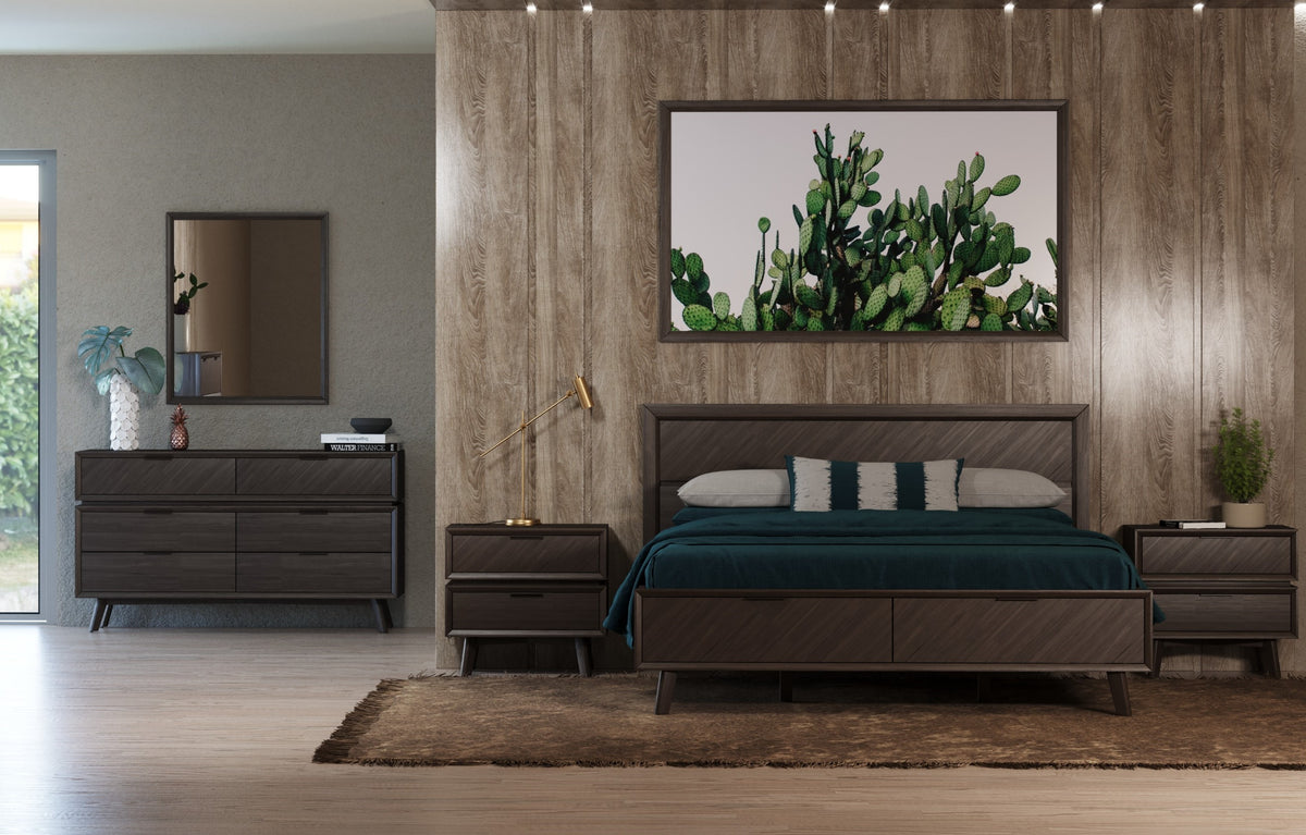 Queen Roger Mid-century Acacia Bedroom Set