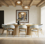 Truman Mid-Century Modern Natural Oak Extendable Dining Table + 8 Chairs Set
