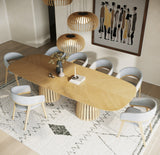 Truman Mid-Century Modern Natural Oak Extendable Dining Table + 8 Chairs Set
