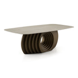 Moorgate Modern Travertine Ceramic + Bronze Dining Table