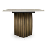 Moorgate Modern Travertine Ceramic + Bronze Dining Table