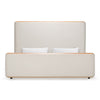 Eastern King Mora Modern Cream Fabric + Wood Bed