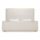 Eastern King Mora Modern Cream Fabric + Wood Bed