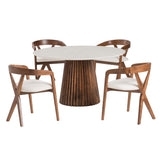 Nancy Mid-Century Modern White Marble + Walnut Round Dining Table