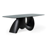 Neptune Modern Grey Wave Glass + Black Dining Table
