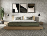 Fantasia Contemporary Walnut & Grey Bed with Two Nightstands