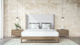 Heloise Contemporary Grey Fabric & Walnut Trim Bed