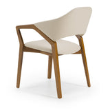 Ocasio Mid-Century Modern Cream Vegan Leather + Walnut Dining Chair