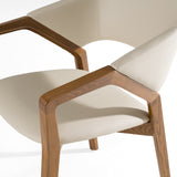 Ocasio Mid-Century Modern Cream Vegan Leather + Walnut Dining Chair