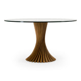 Ocasio Modern Glass + Walnut Round Dining Table