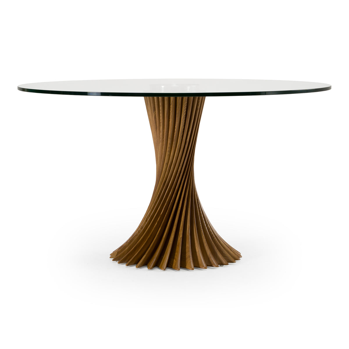 Ocasio Modern Glass + Walnut Round Dining Table