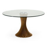 Ocasio Modern Glass + Walnut Round Dining Table