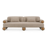 Odette Modern Beige Fabric + White Burl Sofa