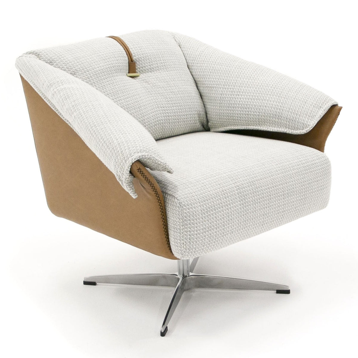 Ohio Swivel Grey and Camel Fabric Accent Chair