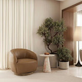 Agatha Modern Tan Leather Swivel Accent Chair