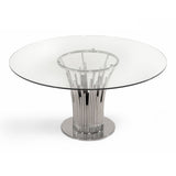 Paxton Modern Round Glass & Stainless Steel Dining Table