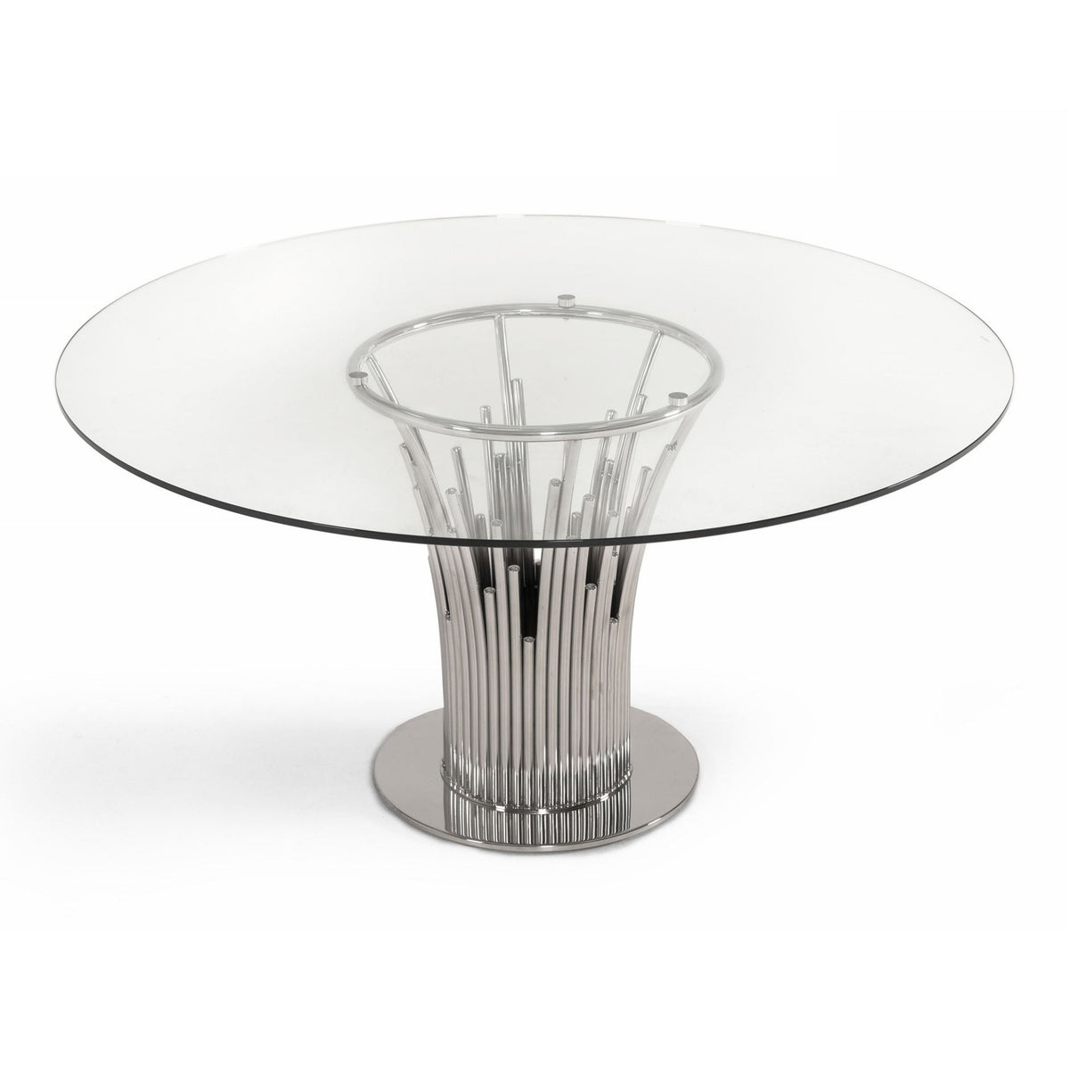 Paxton Modern Round Glass & Stainless Steel Dining Table