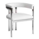Pontiac Modern White Vegan Leather + Stainless Steel Dining Chair