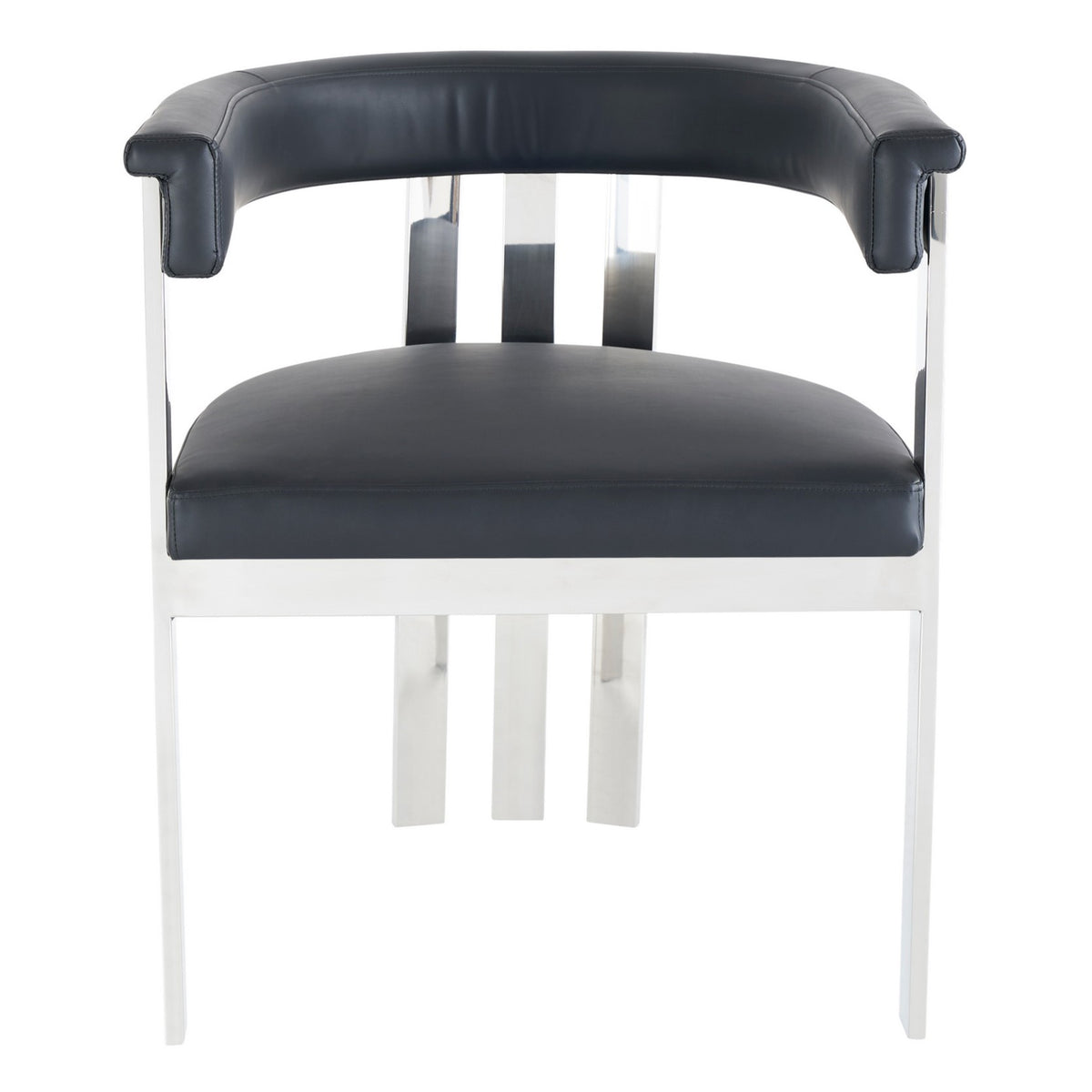 Pontiac Modern Black Vegan Leather and Stainless Steel Dining Chair